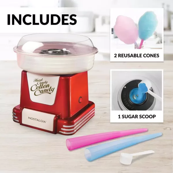 Nostalgia Retro Red Hard and Sugar Free Cotton Candy Maker with Cotton Candy Cones