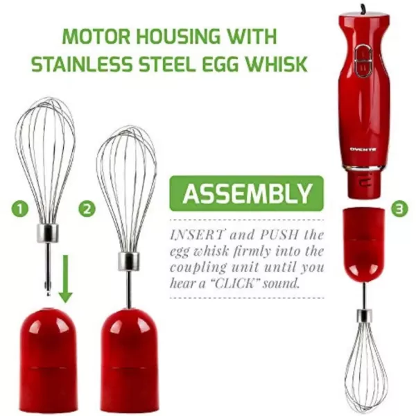 Ovente Ultra-Stick Immersion, 300-Watts, Hand Blender Set, Whisk+Beaker+Chopper, Stainless Steel, 2-Speed Setting