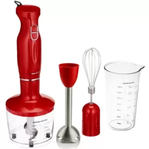 Ovente Ultra-Stick Immersion, 300-Watts, Hand Blender Set, Whisk+Beaker+Chopper, Stainless Steel, 2-Speed Setting