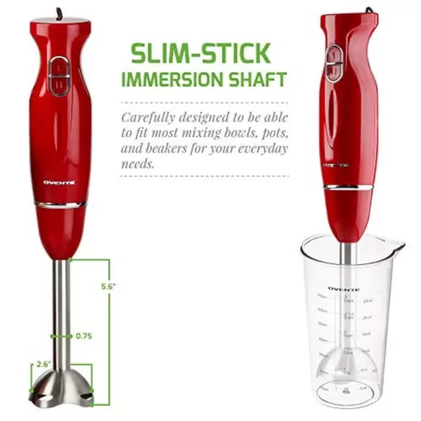 Ovente Ultra-Stick Immersion, 300-Watts, Hand Blender Set, Whisk+Beaker+Chopper, Stainless Steel, 2-Speed Setting