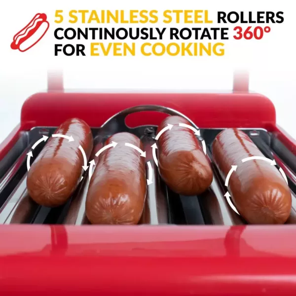 Nostalgia Red 8-Hot Dog Roller and 6-Bun Warmer