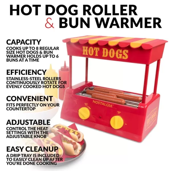 Nostalgia Red 8-Hot Dog Roller and 6-Bun Warmer