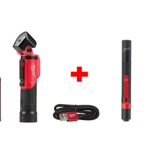 Milwaukee 500 Lumens LED Pivoting Rechargeable Flashlight with 100 Lumens Aluminum Pen Light with Clip