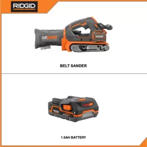 RIDGID 18-Volt Cordless Brushless 3 in. x 18 in. Belt Sander with 1.5 Ah Lithium-Ion Battery