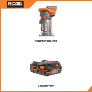 RIDGID 18-Volt Cordless Brushless 1/4 in. Compact Router with 1.5 Ah Lithium-Ion Battery