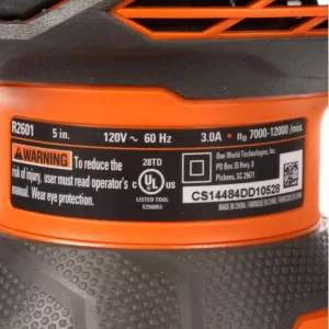 RIDGID 3 Amp Corded 5 in. Random Orbital Sander with AIRGUARD Technology