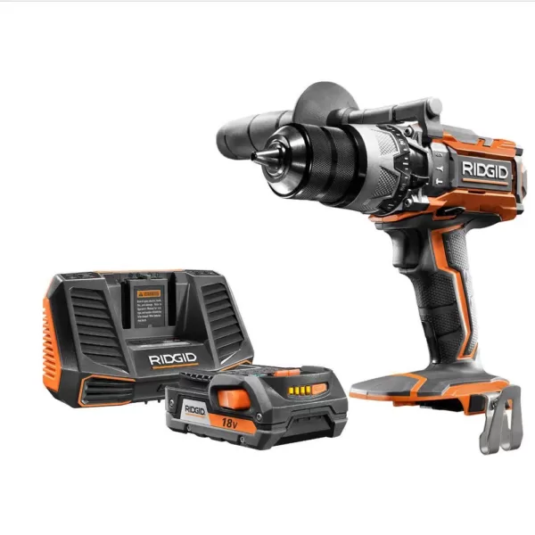 RIDGID 18-Volt Lithium-Ion Cordless 1/2 in. Hammer Drill/Driver Kit with 18-Volt Lithium-Ion 2.0 Ah Battery Pack and Charger