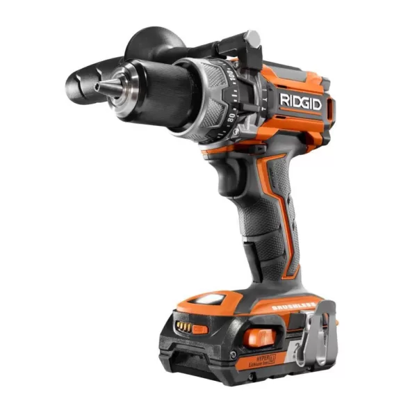 RIDGID 18-Volt Lithium-Ion Cordless Brushless 1/2 in. Compact Hammer Drill Kit with (2) 2.0 Ah Batteries, Charger, and Bag