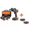 RIDGID 18-Volt Brushless Cordless 1/2 in. Compact Hammer Drill Kit with Bonus 18-Volt 1.5 Ah Lithium-Ion Battery (2-Pack)