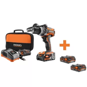 RIDGID 18-Volt Brushless Cordless 1/2 in. Compact Hammer Drill Kit with Bonus 18-Volt 1.5 Ah Lithium-Ion Battery (2-Pack)