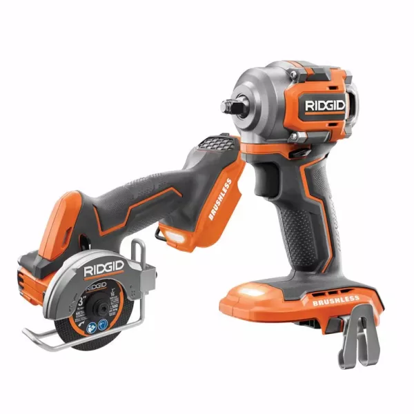 RIDGID 18-Volt SubCompact Lithium-Ion Brushless Cordless 3/8 in. Impact Wrench and 3 in. Multi-Material Saw (Tools Only)