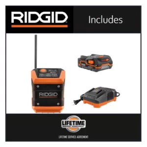 RIDGID 18-Volt Cordless Mini Bluetooth Radio with Radio App with 1.5 Ah Battery and 18-Volt Charger