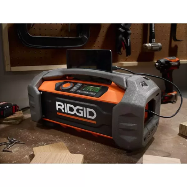 RIDGID 18-Volt Cordless Hybrid Jobsite Radio with Bluetooth Wireless Technology with 1.5 Ah Lithium-Ion Battery