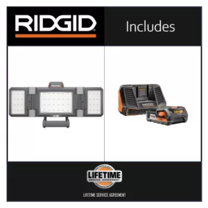 RIDGID 18-Volt Hybrid Folding Panel Light with 18-Volt Lithium-Ion 2.0 Ah Battery and Charger Kit