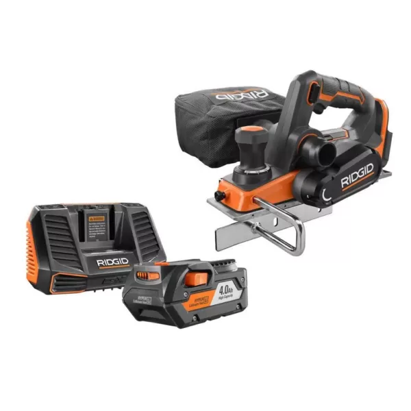 RIDGID 18-Volt OCTANE Cordless Brushless 3-1/4 in. Hand Planer with 18-Volt Lithium-Ion 4.0 Ah Battery and Charger Kit