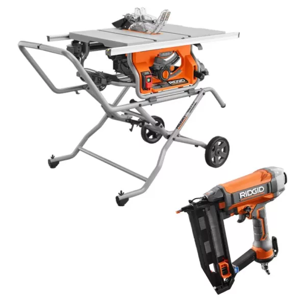 RIDGID 10 in. Pro Jobsite Table Saw with Stand and 16-Gauge 2-1/2 in. Straight Finish Nailer