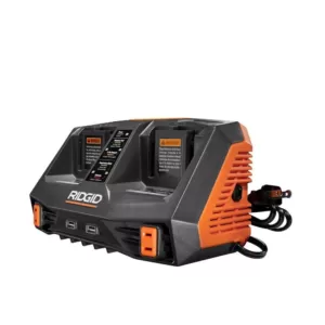 RIDGID 18-Volt Dual Port Dual Chemistry Sequential Charger with Dual USB Ports