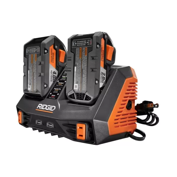 RIDGID 18-Volt Dual Port Dual Chemistry Sequential Charger with Dual USB Ports