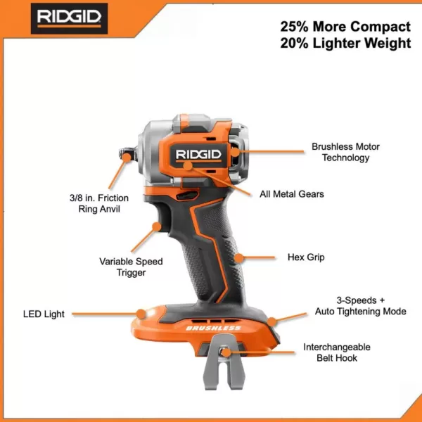 RIDGID 18-Volt Lithium-Ion Brushless Cordless SubCompact Combo Kit (3-Tool) with (2) 2.0 Ah Lithium Battery, Charger and Bag