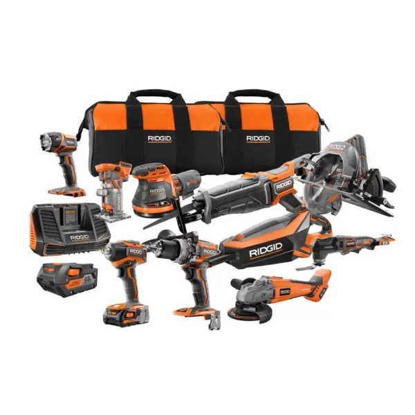 RIDGID 18-Volt Cordless Brushless 10-Piece Combo Kit with Bonus 18-Volt 1.5 Ah Lithium-Ion Battery (2-Pack)