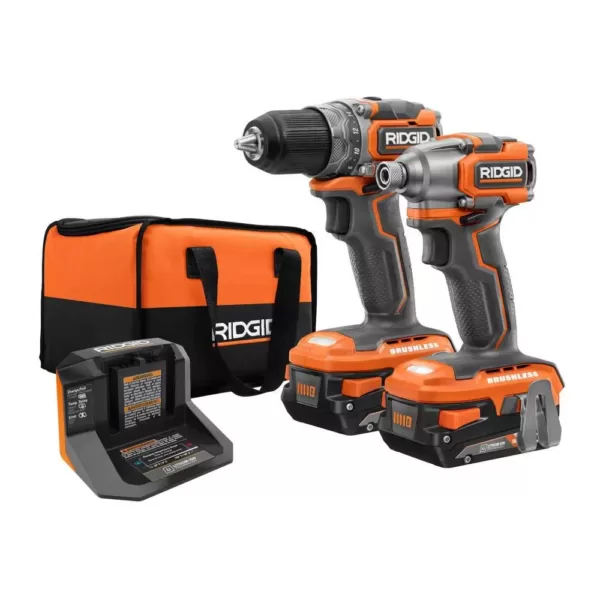 RIDGID 18V Brushless SubCompact Drill Driver and Impact Driver Combo Kit with (2) 2.0 Ah Batteries, Charger and Bag