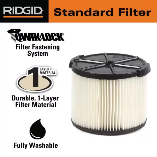 RIDGID Standard Pleated Paper Filter and Wet Application Foam Filter for 3 to 4.5 Gal. RIDGID Wet/Dry Shop Vacuums