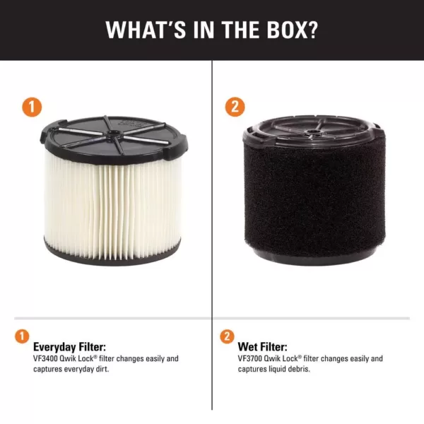 RIDGID Standard Pleated Paper Filter and Wet Application Foam Filter for 3 to 4.5 Gal. RIDGID Wet/Dry Shop Vacuums