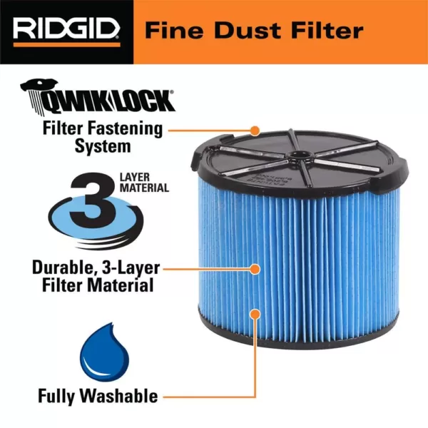 RIDGID Filter Kit with VF3500 Fine Dust Filter and VF3501 Dust Bags (2-pack) for 3 to 4.5 Gal. RIDGID Wet/Dry Shop Vacuums