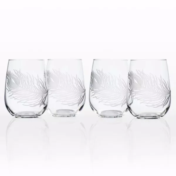 Rolf Glass Peacock 17 oz. Clear Stemless Wine Glass (Set of 4)