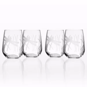 Rolf Glass Dragonfly 17 oz. Clear Stemless Wine Glass (Set of 4)