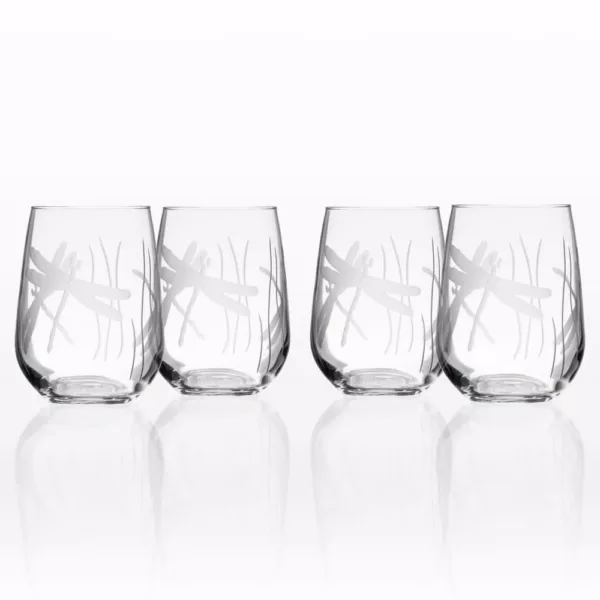 Rolf Glass Dragonfly 17 oz. Clear Stemless Wine Glass (Set of 4)