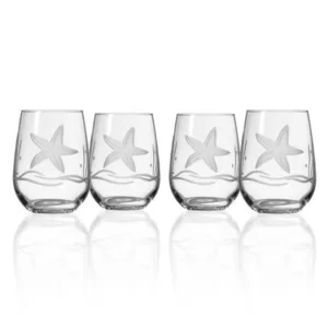 Rolf Glass Starfish 17 oz. Clear Stemless Wine Tumbler (Set of 4)