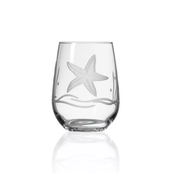 Rolf Glass Starfish 17 oz. Clear Stemless Wine Tumbler (Set of 4)