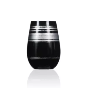 Rolf Glass Cosmo 16.5 oz. Stemless Wine Tumbler - Black/Silver (Set of 4)