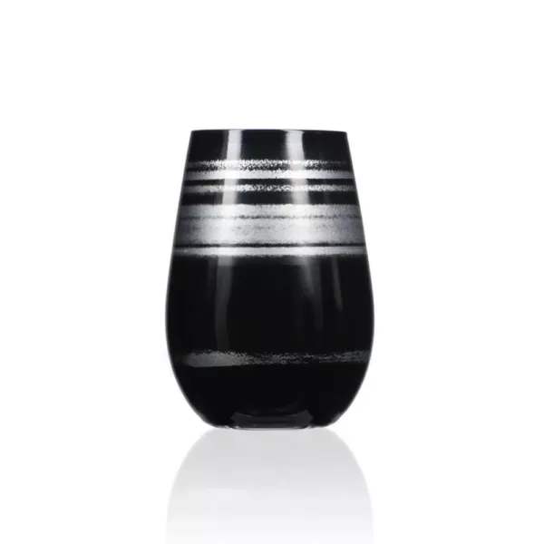 Rolf Glass Cosmo 16.5 oz. Stemless Wine Tumbler - Black/Silver (Set of 4)