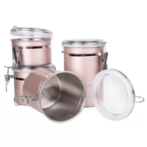 Creative Home Rose Gold Stainless Steel Canister, Storage Container with Air Tight Lid and Locking Clamp (Set of 4)