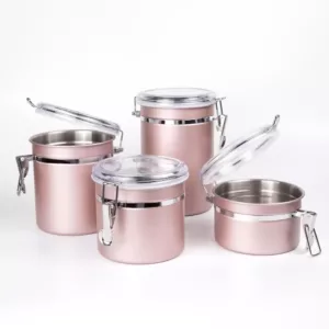 Creative Home Rose Gold Stainless Steel Canister, Storage Container with Air Tight Lid and Locking Clamp (Set of 4)