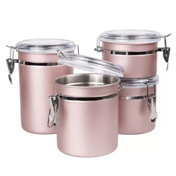 Creative Home Rose Gold Stainless Steel Canister, Storage Container with Air Tight Lid and Locking Clamp (Set of 4)