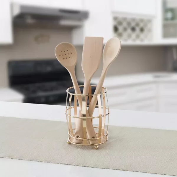 Home Basics Lyon Rose Gold Steel Cutlery Holder with Mesh Bottom and Non-Skid Feet