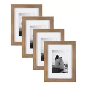 DesignOvation Gallery 5 in. x 7 in. Matted to 3.5 in. x 5 in. Rustic Brown Wood Picture Frame (Set of 4)