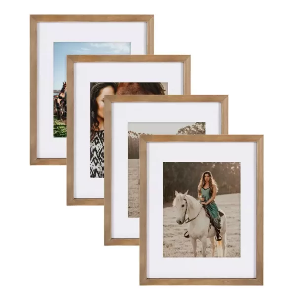 DesignOvation Gallery 11 in. x 14 in. Matted to 8 in. x 10 in. Rustic Brown Wood Picture Frame (Set of 4)