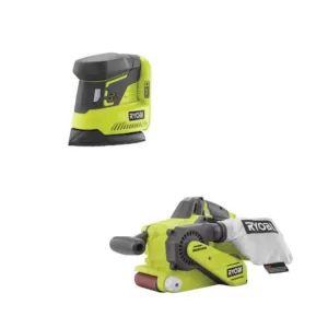 RYOBI 18-Volt ONE+ Cordless Brushless Belt Sander with Dust Bag and Corner Cat Sander with Sample Sandpaper (Tools Only)