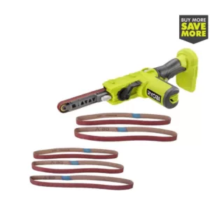 RYOBI ONE+ 18V Cordless 1/2 in. x 18 in. Belt Sander (Tool Only) with 1/2 in x 18 in. Sanding Belts (3-Pack)