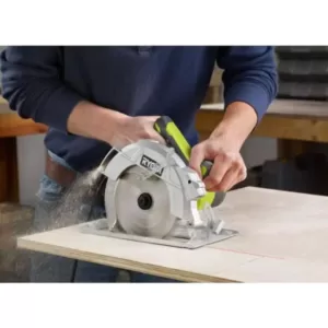 RYOBI 15 Amp Corded 7-1/4 in. Circular Saw with EXACTLINE Laser Alignment System, 24T Carbide Tipped Blade, Edge Guide and Bag