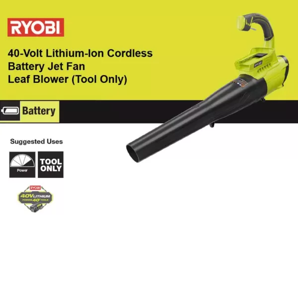 RYOBI 155 MPH 300 CFM 40-Volt Lithium-Ion Cordless Battery Jet Fan Leaf Blower (Tool Only)