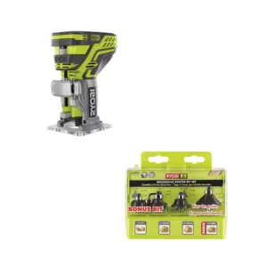 RYOBI 18-Volt ONE+ Cordless Fixed Base Trim Router with Decorative Router Bit Set (4-Piece)