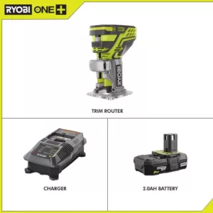 RYOBI 18-Volt ONE+ Cordless Fixed Base Trim Router with Tool Free Depth Adjustment with 2.0 Ah Battery and Charger Kit