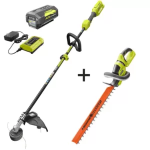 RYOBI 40-Volt Lithium-Ion Cordless Attachment Capable String Trimmer and Hedge Trimmer, 4.0 Ah Battery and Charger Included