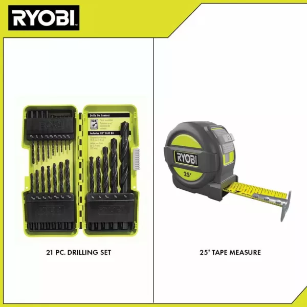 RYOBI Black Oxide Drill Bit Set (21-Piece) with BONUS 25FT Tape Measure