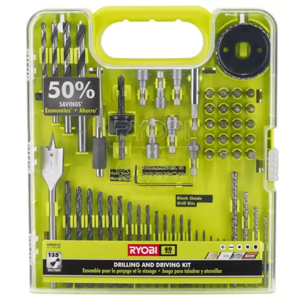 RYOBI Multi-Material Drill and Drive Kit (60-pc) With (8-pc) Impact Rated Driving Kit